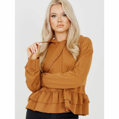 Camel Frill Hoodie For Cheap