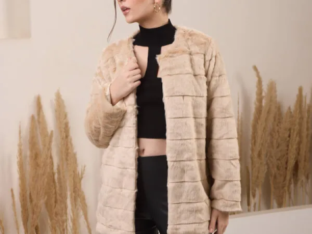 Fur Coat – Beige -Warm Collarless Supply