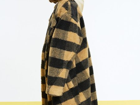 Double Breasted Plaid Faux Fur Coat For Discount