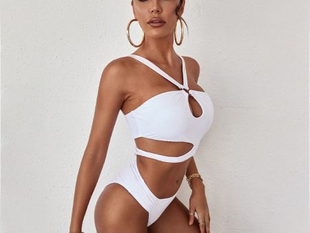 Women s summer new one piece swimsuit solid color hollow backless swim Online Hot Sale